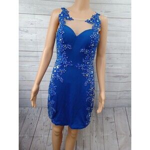Prom Vienna beaded Lace dress Sz 6 Knee Length Sleeveless Back see-through